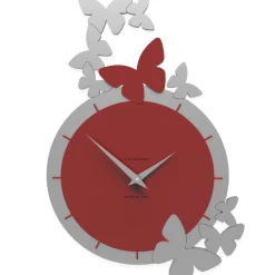 Orologi Da Parete Moderni-Selezionato da Mazzolaluce Orologio moderno da parete farfalle legno grigio rosso rubino