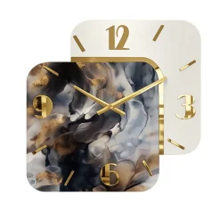 Orologi Da Parete Moderni-Selezionato da Mazzolaluce Orologio moderno da parete in resina effetto marmo dettagli foglia oro