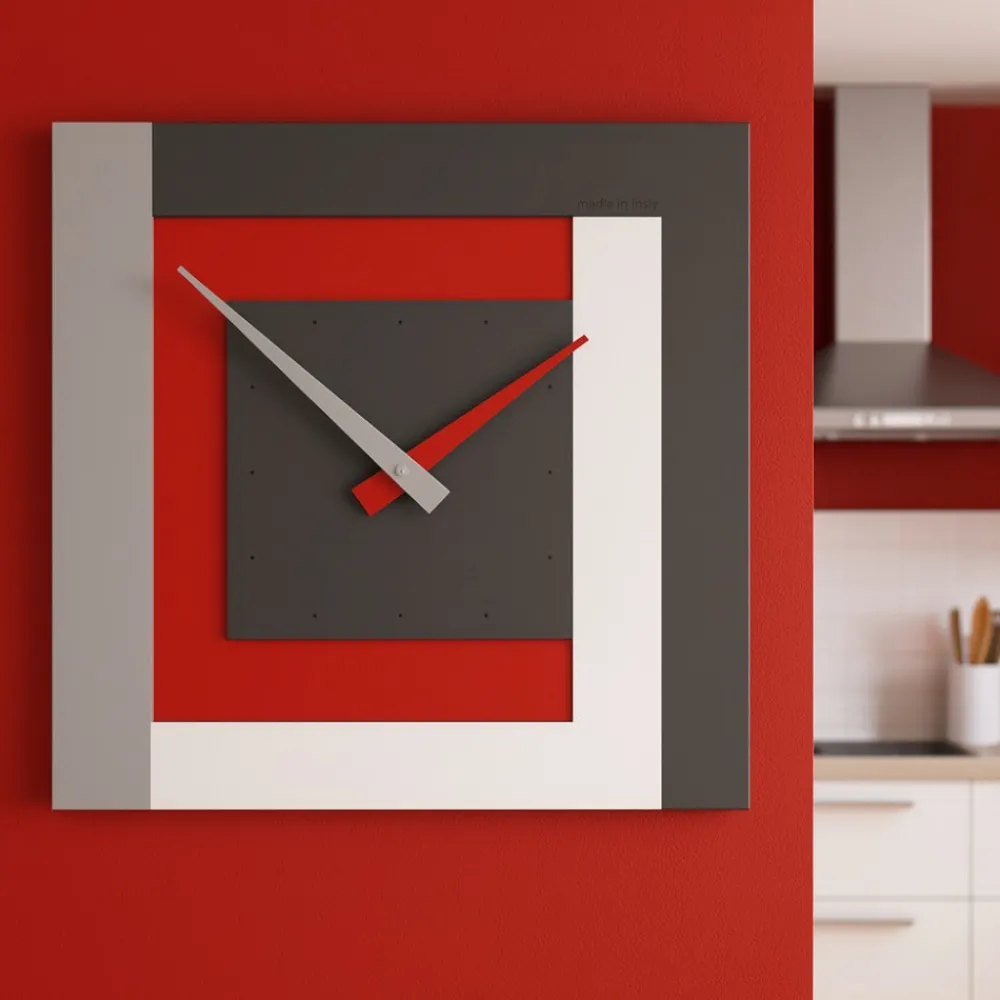 Orologi Da Parete Moderni-Selezionato da Mazzolaluce Orologio moderno da parete legno rosso rubino alta qualita'