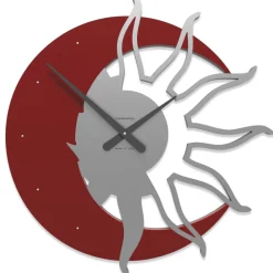 Orologi Da Parete Moderni-Selezionato da Mazzolaluce Orologio 60 moderno da parete legno colore rosso rubino grigio