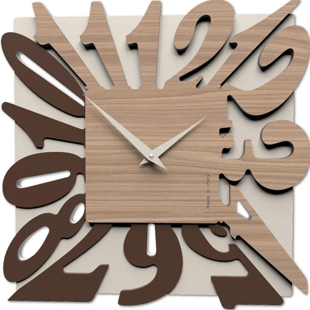 Orologi Da Parete Moderni-Selezionato da Mazzolaluce Orologio moderno da parete quadrato design nocciola