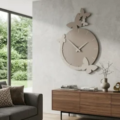 Orologi Da Parete Moderni-Selezionato da Mazzolaluce Orologio moderno farfalle da muro colore tortora
