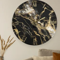 Orologi Da Parete Moderni-Selezionato da Mazzolaluce Orologio nero oro da muro 60cm rotondo moderno in resina
