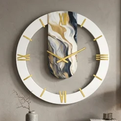 Orologi Da Parete Moderni-Selezionato da Mazzolaluce Orologio particolare da parete rotondo effetto marmorizzato dettagli oro 50cm