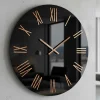 Orologi Da Parete Moderni-Selezionato da Mazzolaluce Orologio per parete moderno nero effetto specchio numeri romani foglia rame
