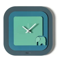 Orologi Da Parete Moderni-Selezionato da Mazzolaluce Orologio quadrato da parete elefantino blu e verde