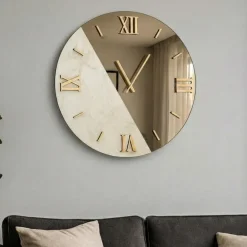 Orologi Da Parete Moderni-Selezionato da Mazzolaluce Orologio rotondo 100cm da parete specchio bronzo marmo laminato