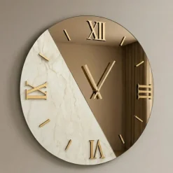 Orologi Da Parete Moderni-Selezionato da Mazzolaluce Orologio rotondo 100cm da parete specchio bronzo marmo laminato