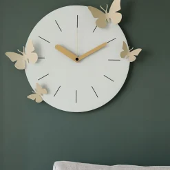 Orologi Da Parete Moderni-Selezionato da Mazzolaluce Orologio rotondo da muro farfalle moderno cenere crema