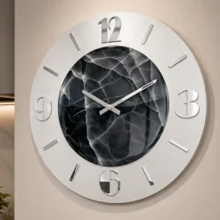 Orologi Da Parete Moderni-Selezionato da Mazzolaluce Orologio rotondo da parete effetto marmorizzato foglia argento 70cm