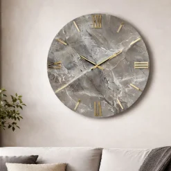 Orologi Da Parete Moderni-Selezionato da Mazzolaluce Orologio rotondo da parete effetto marmo chiaro dettagli foglia oro