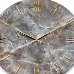Orologi Da Parete Moderni-Selezionato da Mazzolaluce Orologio rotondo da parete effetto marmo chiaro dettagli foglia oro