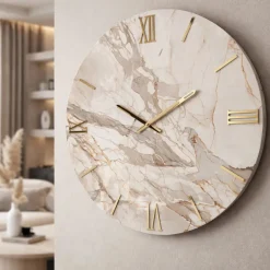 Orologi Da Parete Moderni-Selezionato da Mazzolaluce Orologio rotondo da parete effetto marmo dettagli goglia oro 40cm