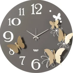 Orologi Da Parete Moderni-Selezionato da Mazzolaluce Orologio rotondo da parete fango farfalle dorate