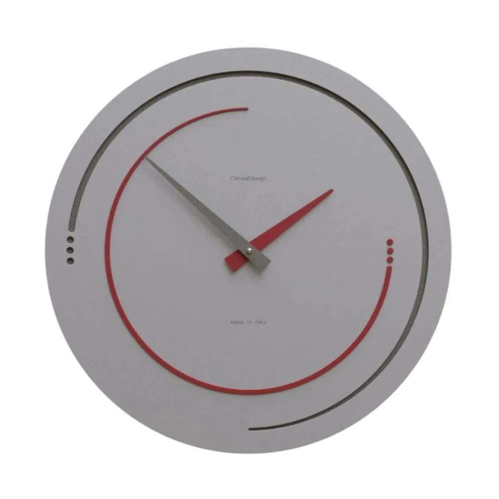Orologi Da Parete Moderni-Selezionato da Mazzolaluce Orologio rotondo da parete in legno grigio dettagli rosso
