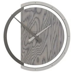 Orologi Da Parete Moderni-Selezionato da Mazzolaluce Orologio rotondo da parete moderno legno grigio e lino