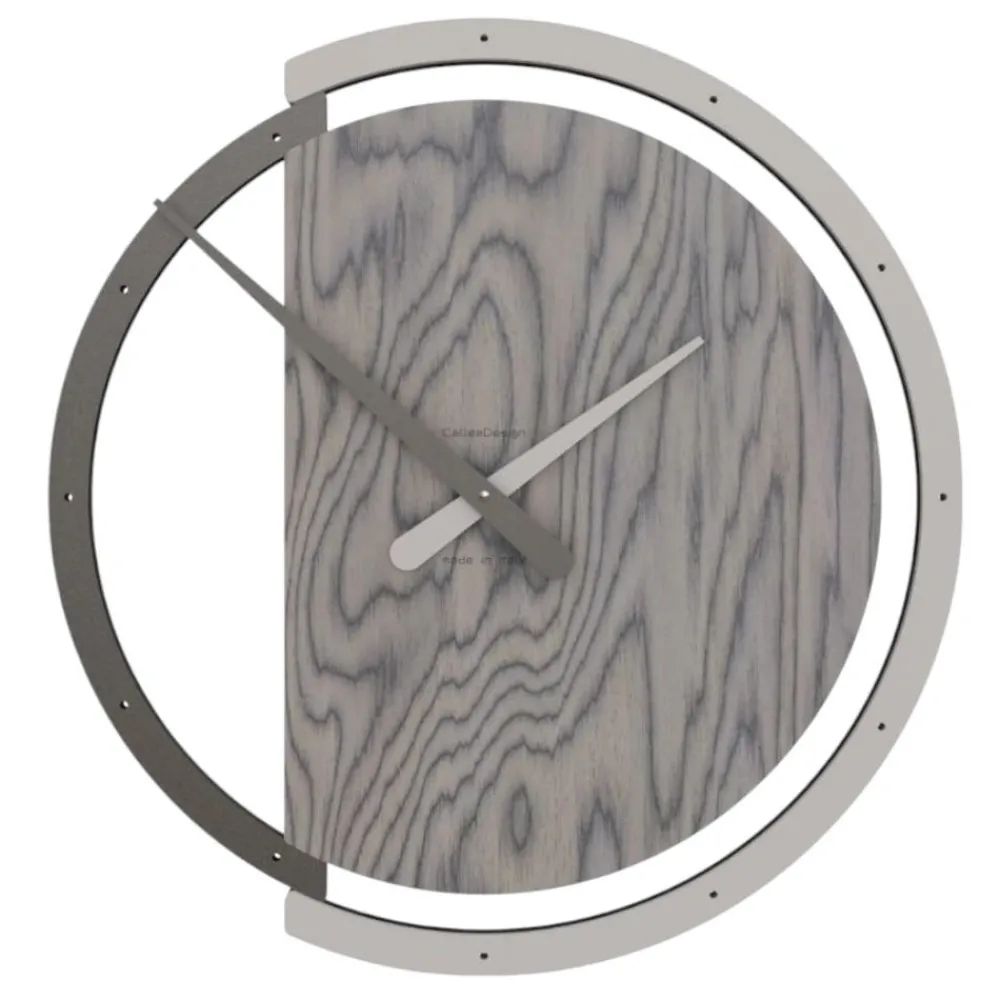 Orologi Da Parete Moderni-Selezionato da Mazzolaluce Orologio rotondo da parete moderno legno grigio e lino