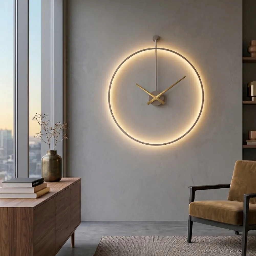 Orologi Da Parete Moderni-Selezionato da Mazzolaluce Orologio rotondo da parete tortora moderno retroilluminato 60cm