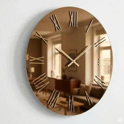 Orologi Da Parete Moderni-Selezionato da Mazzolaluce Orologio rotondo moderno a parete specchio bronzo numeri foglia oro