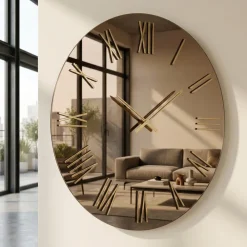 Orologi Da Parete Moderni-Selezionato da Mazzolaluce Orologio rotondo moderno a parete specchio bronzo numeri foglia oro
