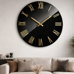 Orologi Da Parete Moderni-Selezionato da Mazzolaluce Orologio rotondo moderno nero effetto specchio numeri romani foglia oro