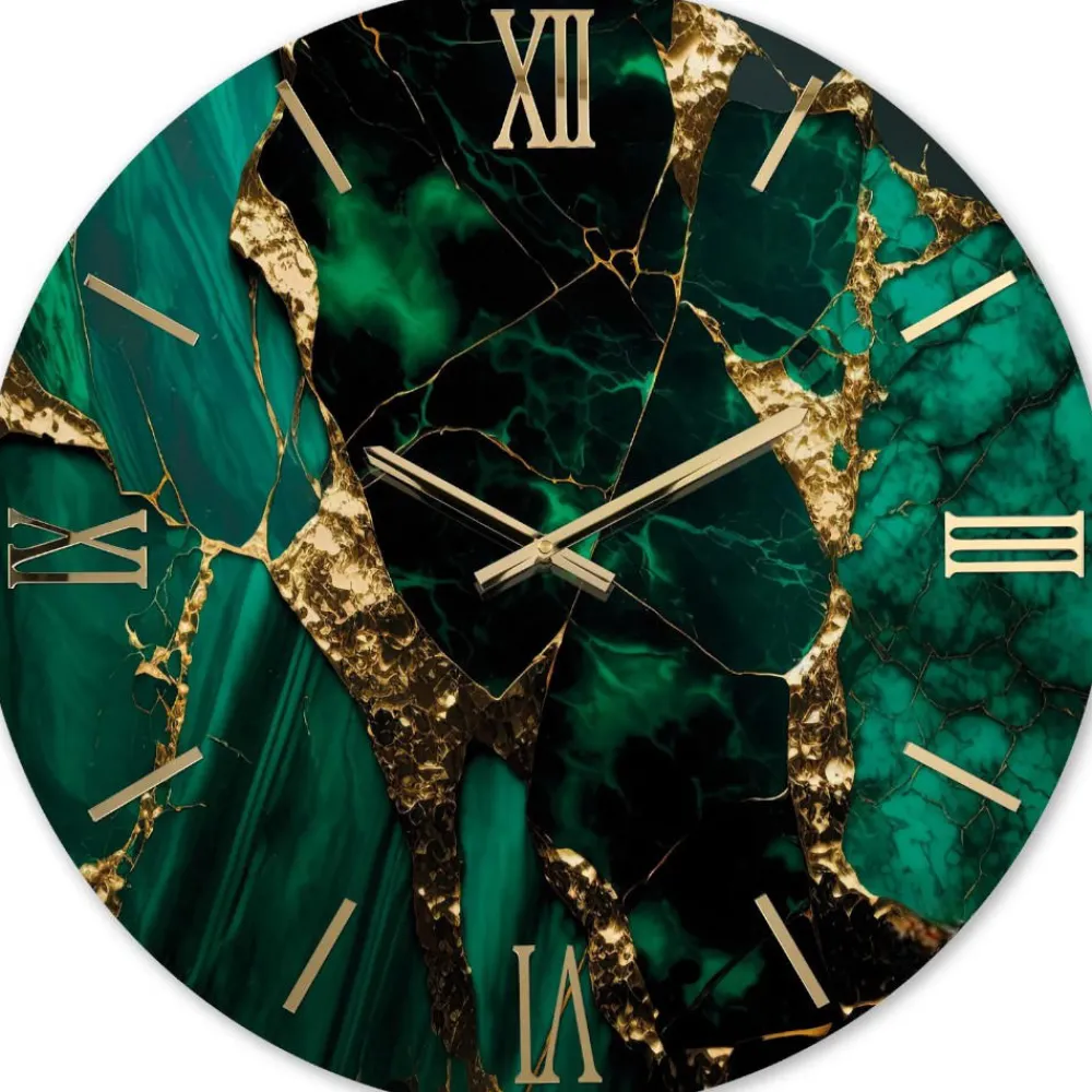 Orologi Da Parete Moderni-Selezionato da Mazzolaluce Orologio rubino 60cm effetto marmo verde oro da parete rotondo