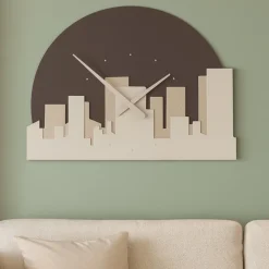 Orologi Da Parete Moderni-Selezionato da Mazzolaluce Orologio skyline moderno da parete tortora marrone