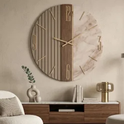 Orologi Da Parete Moderni-Selezionato da Mazzolaluce Orologio tondo design 80cm effetto marmo per soggiorno