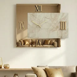 Orologi Da Parete Moderni-Selezionato da Mazzolaluce Orologio 60x70 specchio bronzo marmo avorio e finiture oro