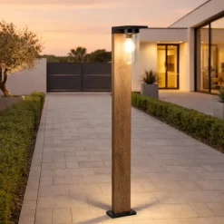 Lampioni Da Giardino-Selezionato da Mazzolaluce Paletto lampione da giardino effetto legno con vetro sensore crepuscolare