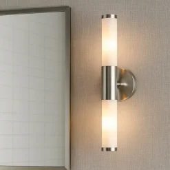 Applique Da Bagno-Eglo Palmera applique da bagno moderno in vetro bianco 2 luci ip44