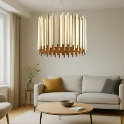 Lampadari Moderni-Ideal Lux Pan sp5 lampadario per salotto moderno cilindro bacchette oro