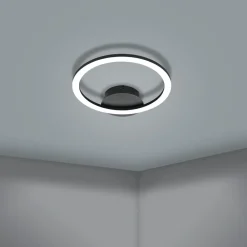 Plafoniere Moderne-Eglo Parrapos z plafoniera moderna nera tonda led da 2700k a 6500k
