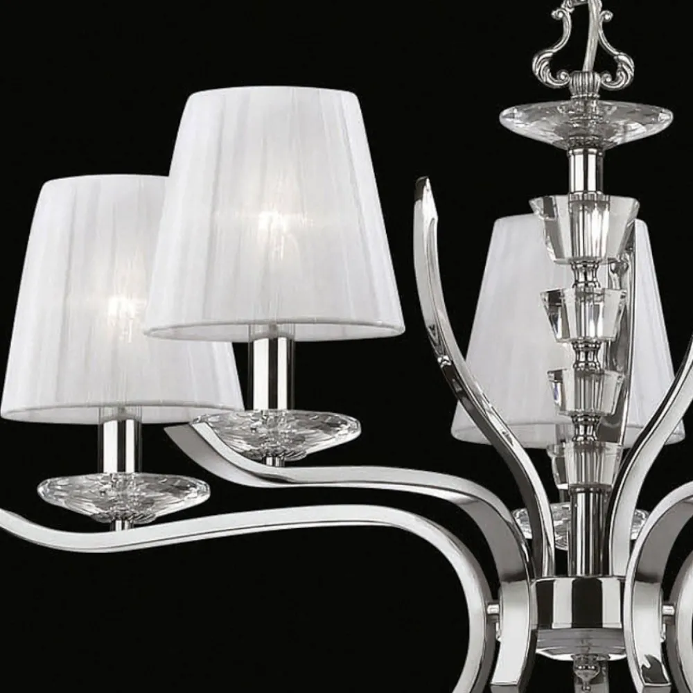 Lampadario Camera Da Letto-Ideal Lux Pegaso sp5 lampadario 5 luci cromo paralumi organza stanza da letto
