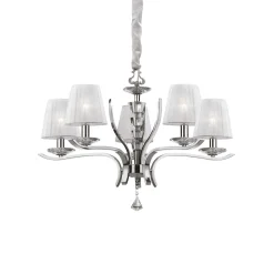 Lampadario Camera Da Letto-Ideal Lux Pegaso sp5 lampadario 5 luci cromo paralumi organza stanza da letto