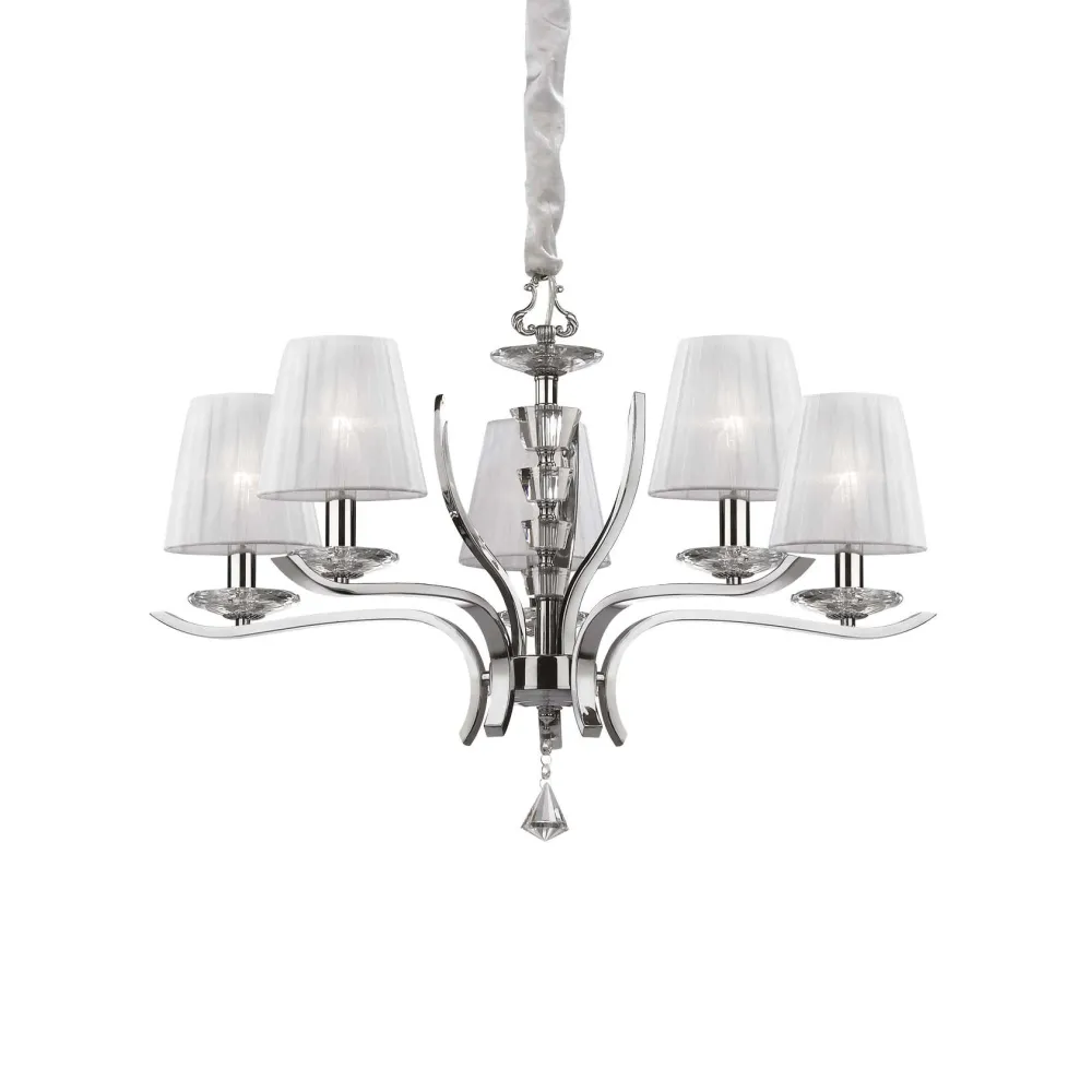 Lampadario Camera Da Letto-Ideal Lux Pegaso sp5 lampadario 5 luci cromo paralumi organza stanza da letto