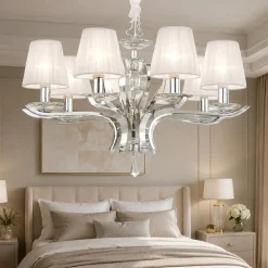 Lampadari Moderni-Ideal Lux Pegaso sp8 lampadario per camera da letto 8 bracci con paralumi in organza