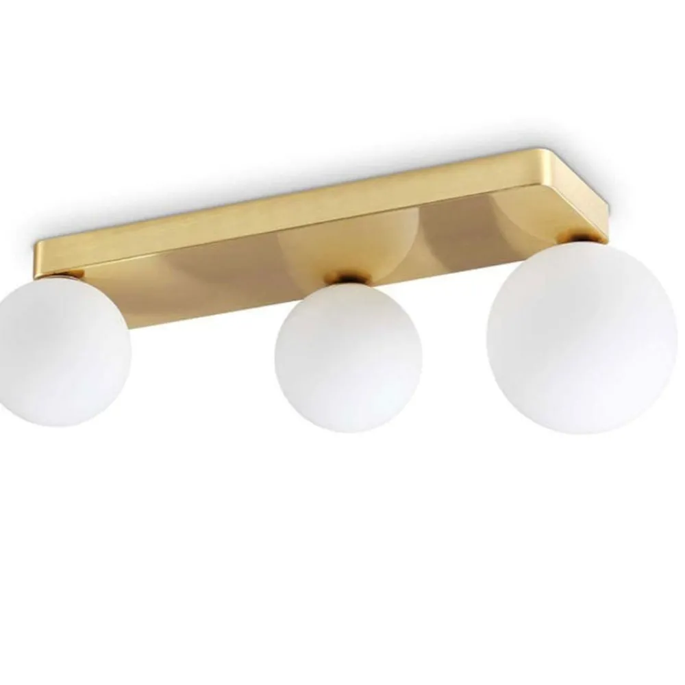 Plafoniere Moderne-Ideal Lux Penta pl3 plafoniera camera da letto ottone 3 sfere bianche vetro