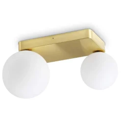 Plafoniere Moderne-Ideal Lux Penta pl2 plafoniera moderna oro spazolato sfere vetro bianco