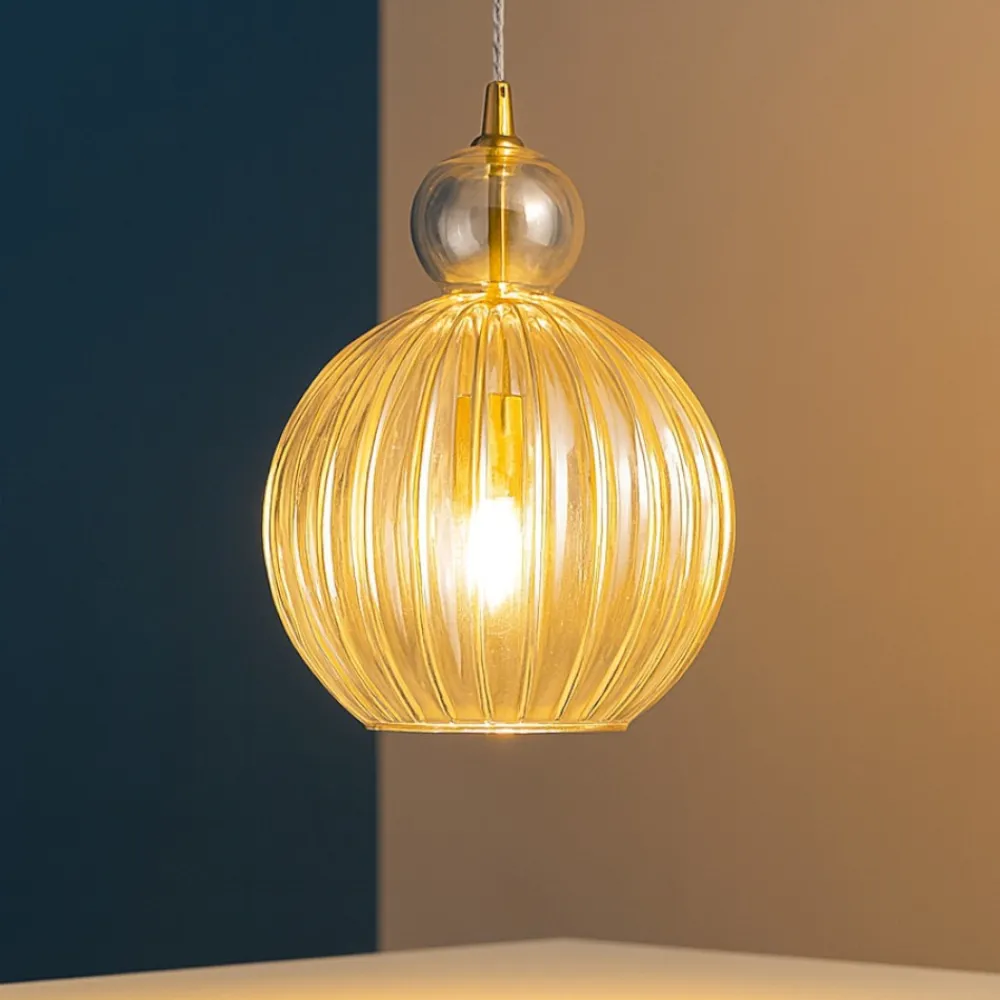 Lampade A Sospensione-Perenz Illuminazione Perenz lia lampada a sospensione boccia 25cm in vetro cognac specchiato