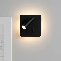 Applique Camera Da Letto-Perenz Illuminazione Perenz plug applique quadrata per comodino nero led 3000k orientabile