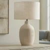 Lampade Da Tavolo-Perenz Illuminazione Perenz tribale lampada da tavolo ceramica bianca paralume beige
