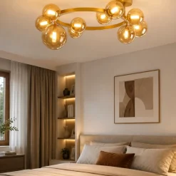 Plafoniere Moderne-Ideal Lux Perlage pl10 plafoniera per camera da letto vetri ambra