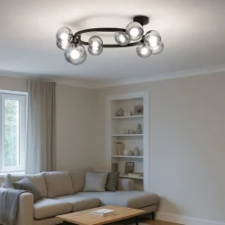 Plafoniere Moderne-Ideal Lux Perlage pl10 plafoniera nera con sfere fumè
