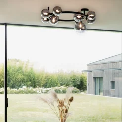 Plafoniere Moderne-Ideal Lux Perlage pl10 plafoniera nera con sfere fumè