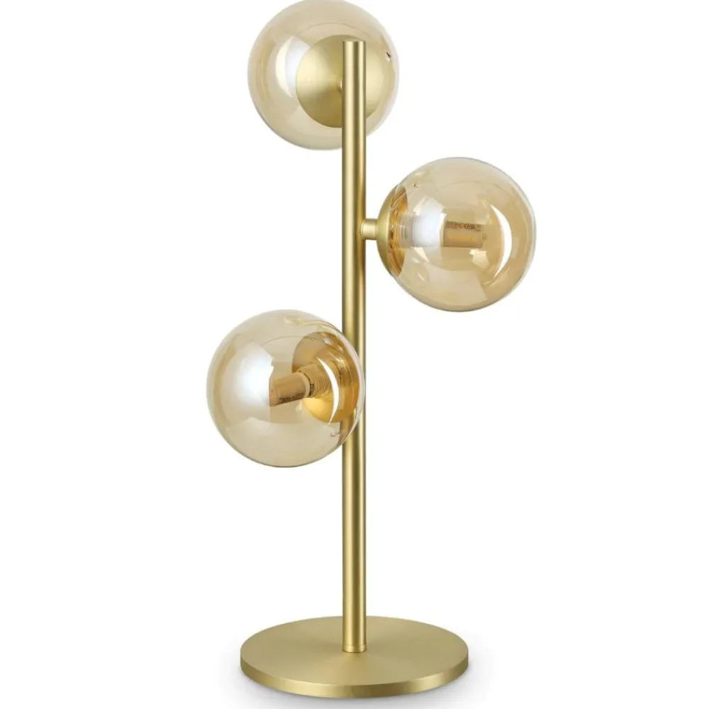 Lampade Da Tavolo-Ideal Lux Perlage tl3 lampada da tavolo 3 sfere vetro ambra