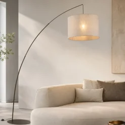 Lampade Da Terra-Selezionato da Mazzolaluce Piantana ad arco marrone con paralume di lino