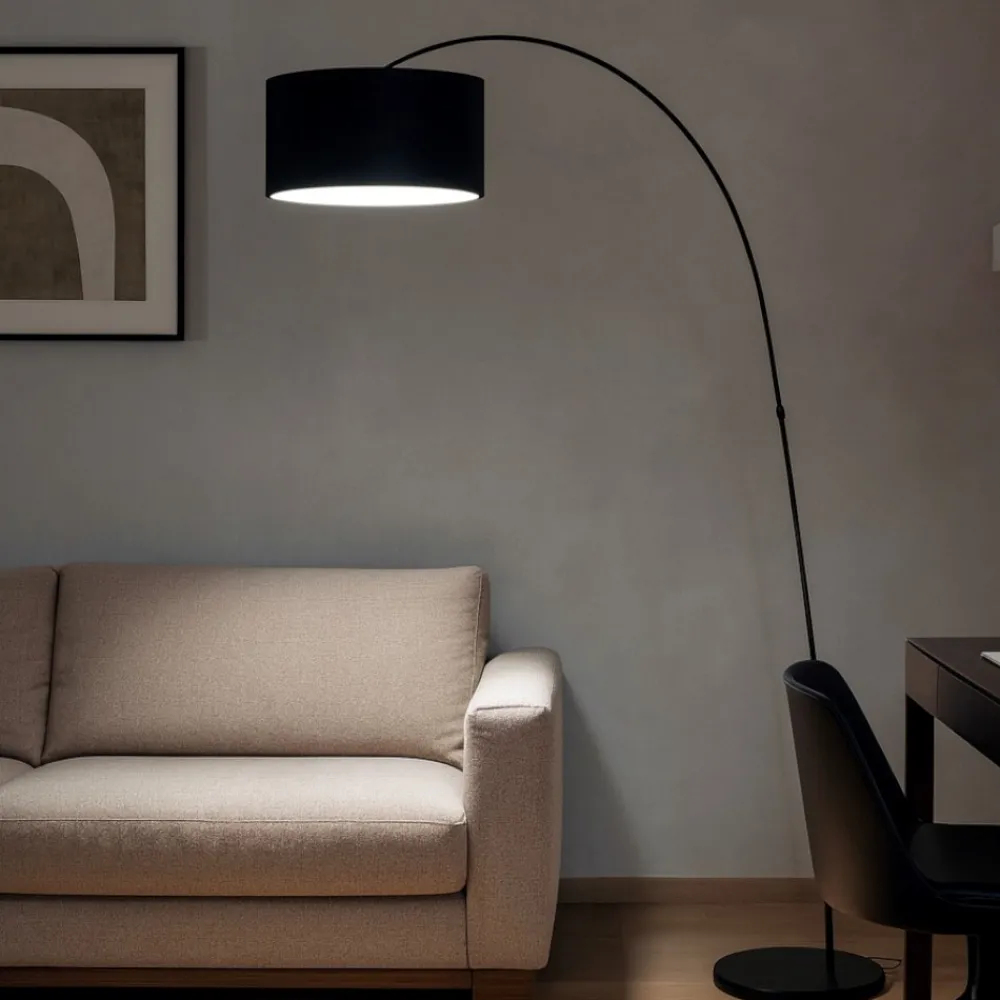Lampade Da Terra-Selezionato da Mazzolaluce Piantana arco moderna nera diffusore rotondo