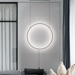 Lampade Da Terra-Selezionato da Mazzolaluce Piantana a sospensione design moderna cerchio nero led 19w 3000k fp