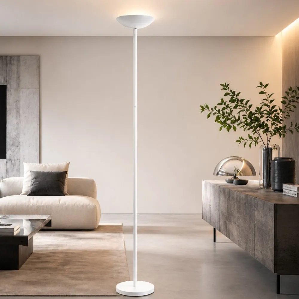 Lampade Da Terra-Selezionato da Mazzolaluce Piantana bianca a stelo led 20w 3000k dimmerabile parabola orientabile